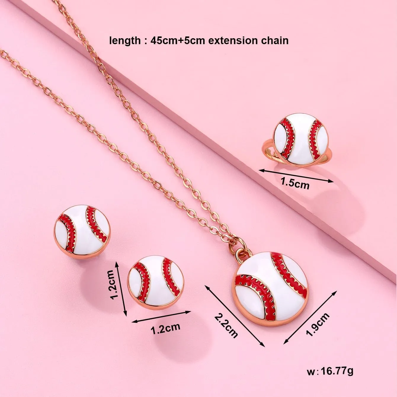 Classic Baseball Jewelry Set Football Pendant Necklace Soccer Sports Ring Earrings Stud Posts Ideal Present for Women Men