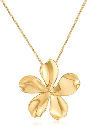 CLASSYZINT Shiny Gold Flower Statement Necklace For Women, Chunky Collar Necklace | Gold Floral Bib Necklace | Hawaiian Plumeria Flower Pendant | Boho Necklace