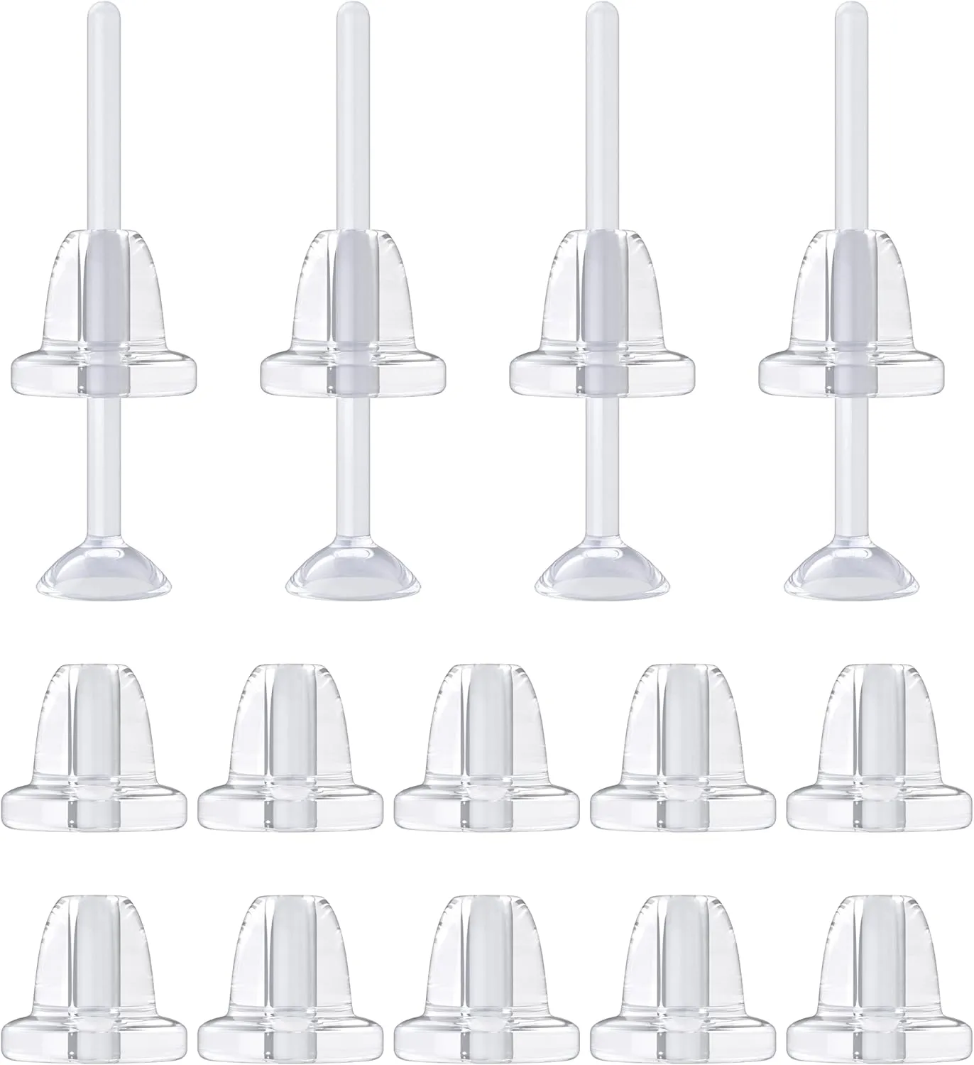 Clear Earrings for Sports for Ear Lobes, Cartilage Piercings - Bioflex Plastic Clear Studs For Ears Invisible Earring Spacers Invisible Earrings For Work, School Retainer Piercing Jewelry (10 extra stoppers)