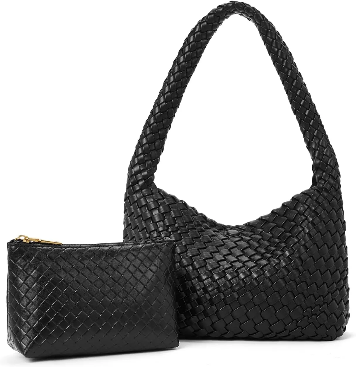 CLUCI Woven Shoulder Bag for Women, Vegan Leather Purse Tote Handbag 2PS