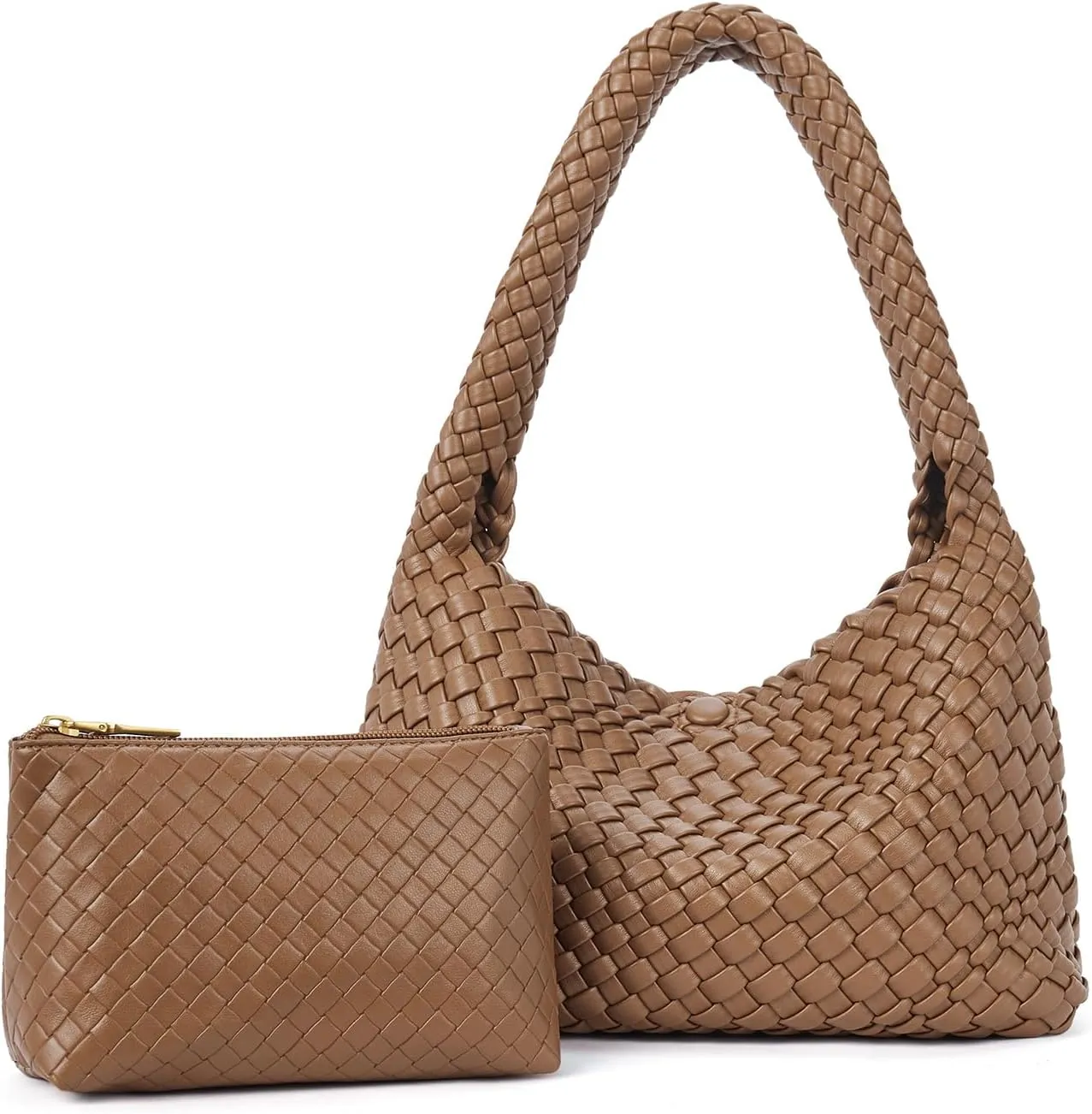 CLUCI Woven Shoulder Bag for Women, Vegan Leather Purse Tote Handbag 2PS