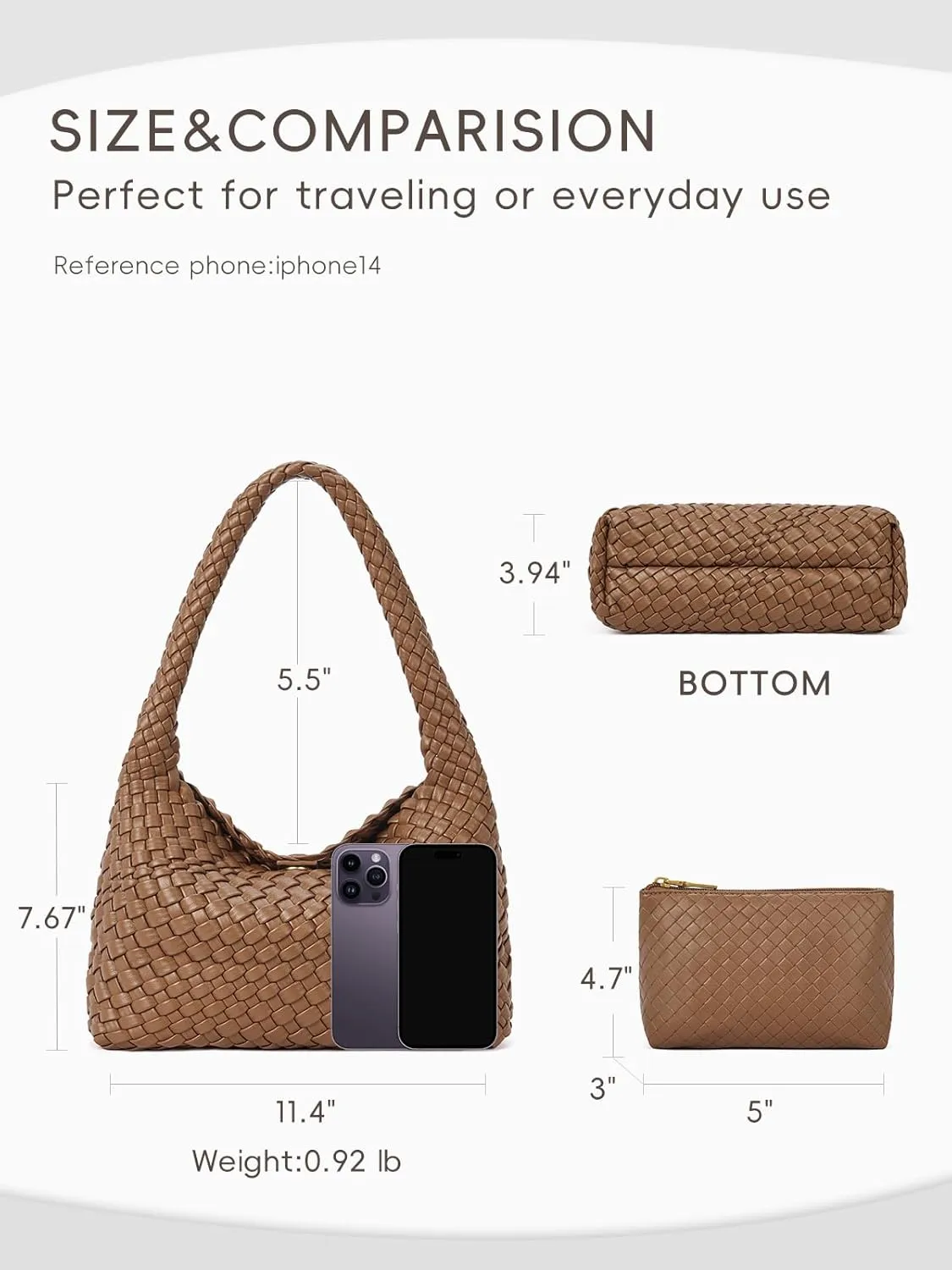 CLUCI Woven Shoulder Bag for Women, Vegan Leather Purse Tote Handbag 2PS