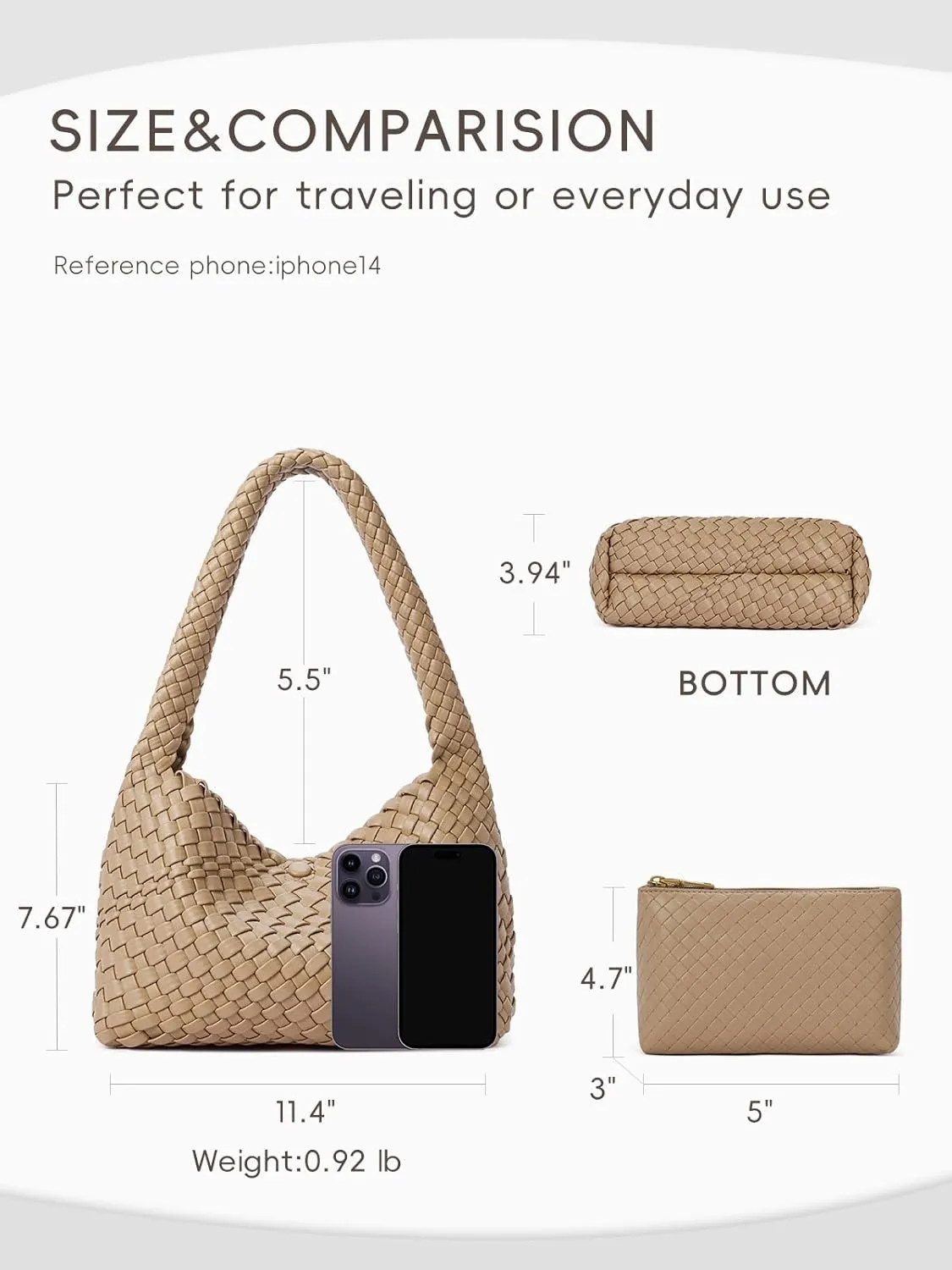 CLUCI Woven Shoulder Bag for Women, Vegan Leather Purse Tote Handbag 2PS