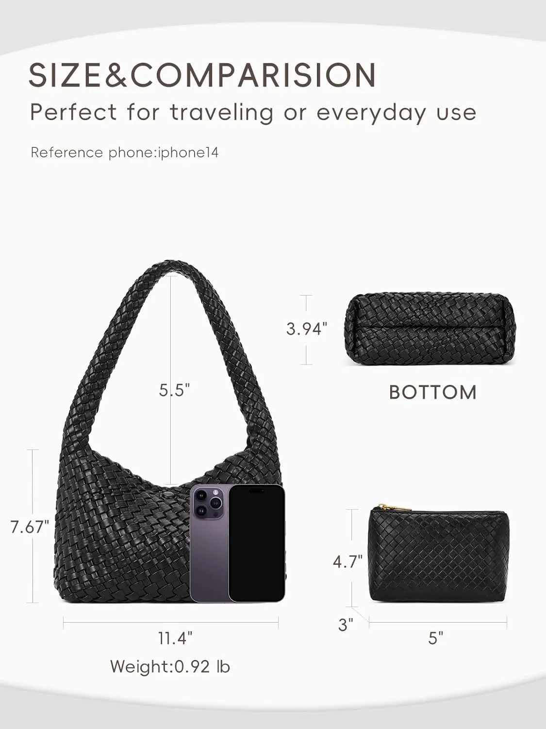 CLUCI Woven Shoulder Bag for Women, Vegan Leather Purse Tote Handbag 2PS