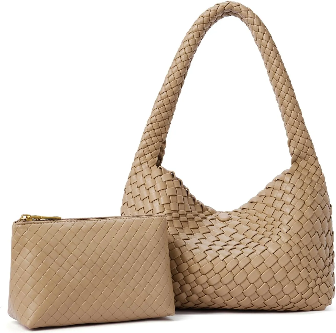 CLUCI Woven Shoulder Bag for Women, Vegan Leather Purse Tote Handbag 2PS