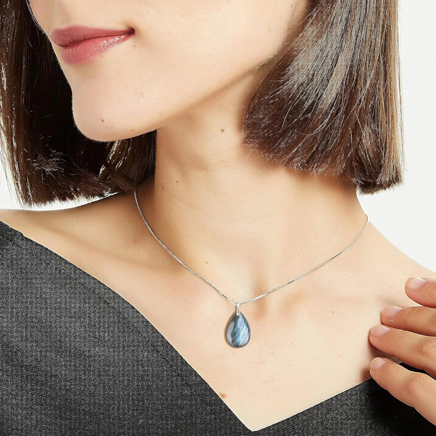 COAI Women's Silver Chain Necklace Teardrop Pendant Crystal Necklace for Women