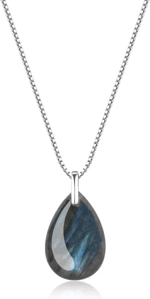 COAI Women's Silver Chain Necklace Teardrop Pendant Crystal Necklace for Women