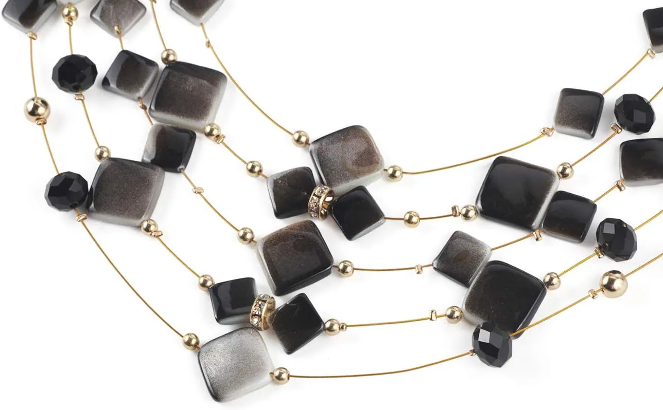 Coiris 5 Layer Illusion Wire Gradient Color Shell Beaded Statement Necklace for Women