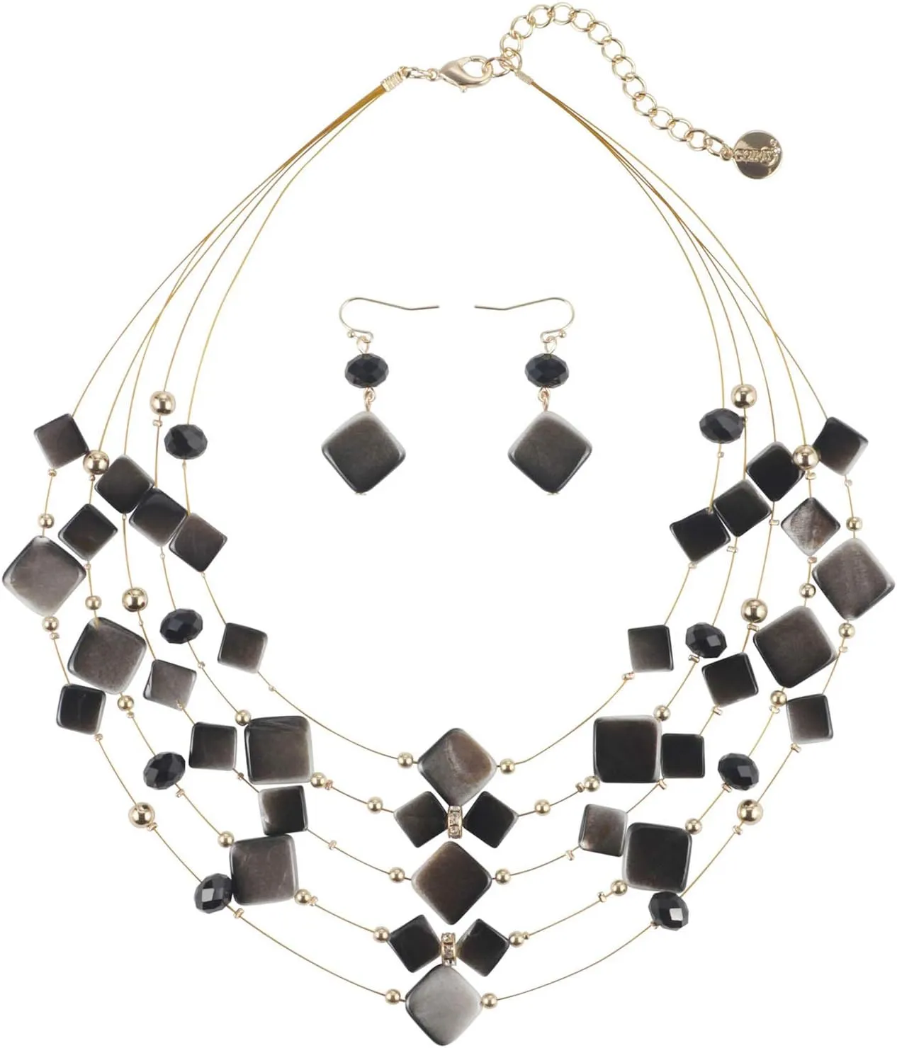 Coiris 5 Layer Illusion Wire Gradient Color Shell Beaded Statement Necklace for Women