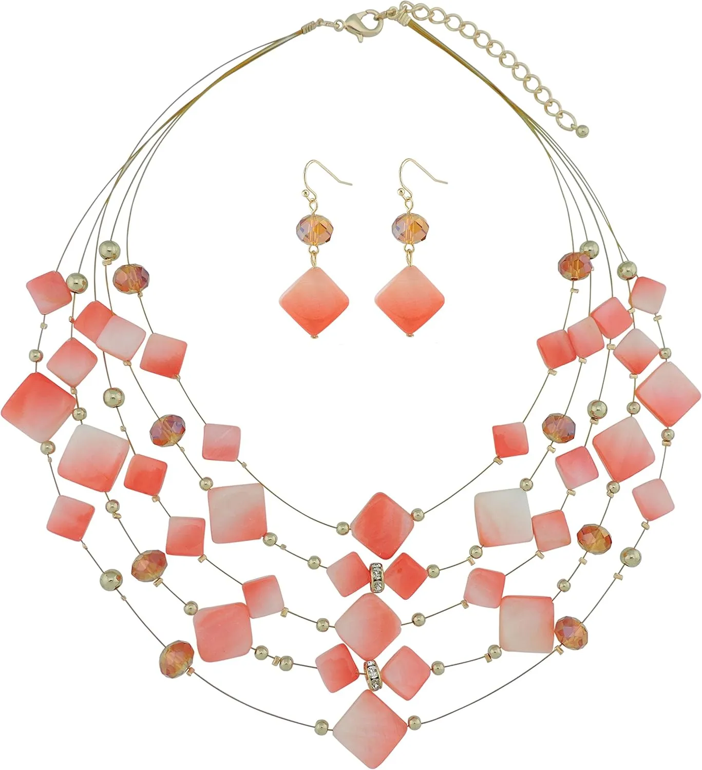 Coiris 5 Layer Illusion Wire Gradient Color Shell Beaded Statement Necklace for Women