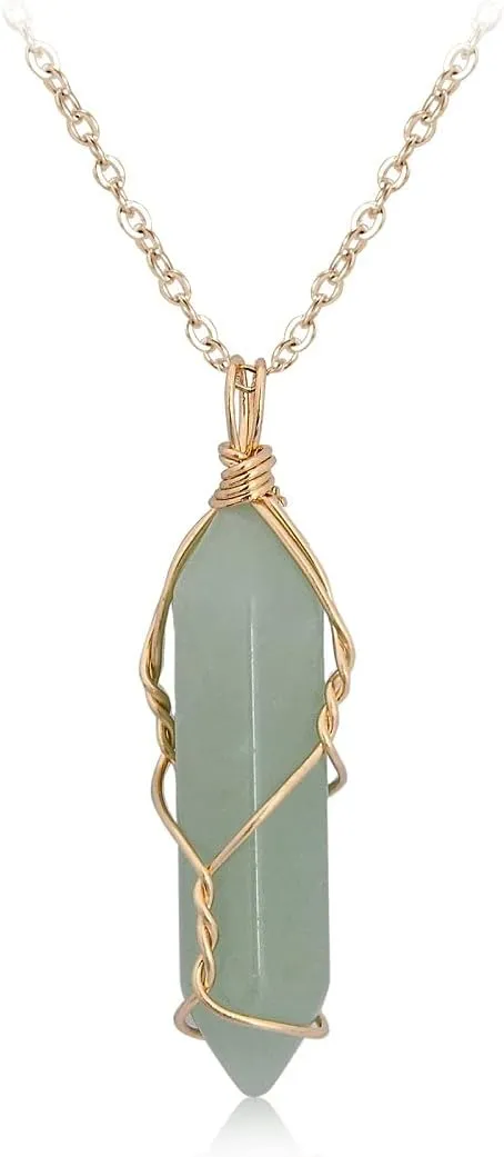COLORFUL BLING Carnelian Healing Crystal Natural Stone Pointed Hexagonal Pendant Necklaces Set Wire Wrapped Reiki Quartz Chakra for Women Gemstone Jewelry