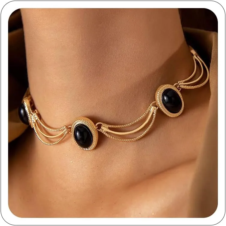 Colorful Crystal Necklaces for Women Boho Ellipse Rhinestone Stone Statement Necklace Wedding Bridesmaid Choker Necklace Jewelry