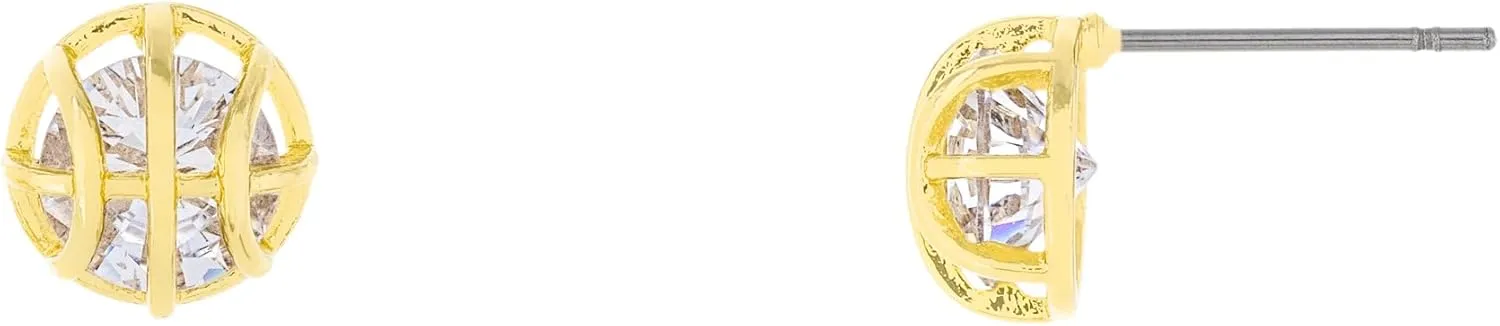COLUMBUS 18K Gold Plated Sports Stud Earrings with CZ - Baseball Football Basketball Post Studs - Cute Sport Gift Ideas