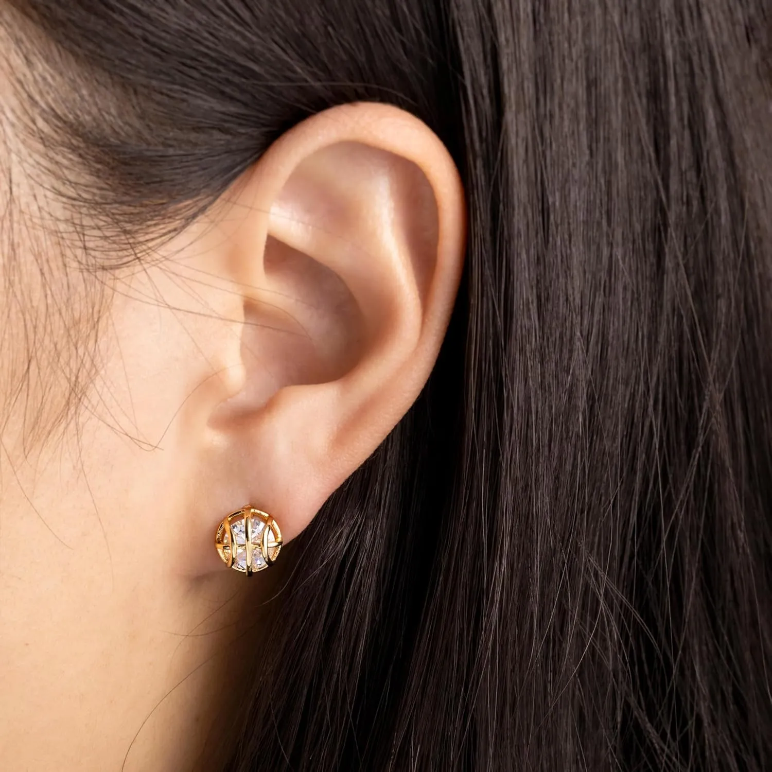 COLUMBUS 18K Gold Plated Sports Stud Earrings with CZ - Baseball Football Basketball Post Studs - Cute Sport Gift Ideas