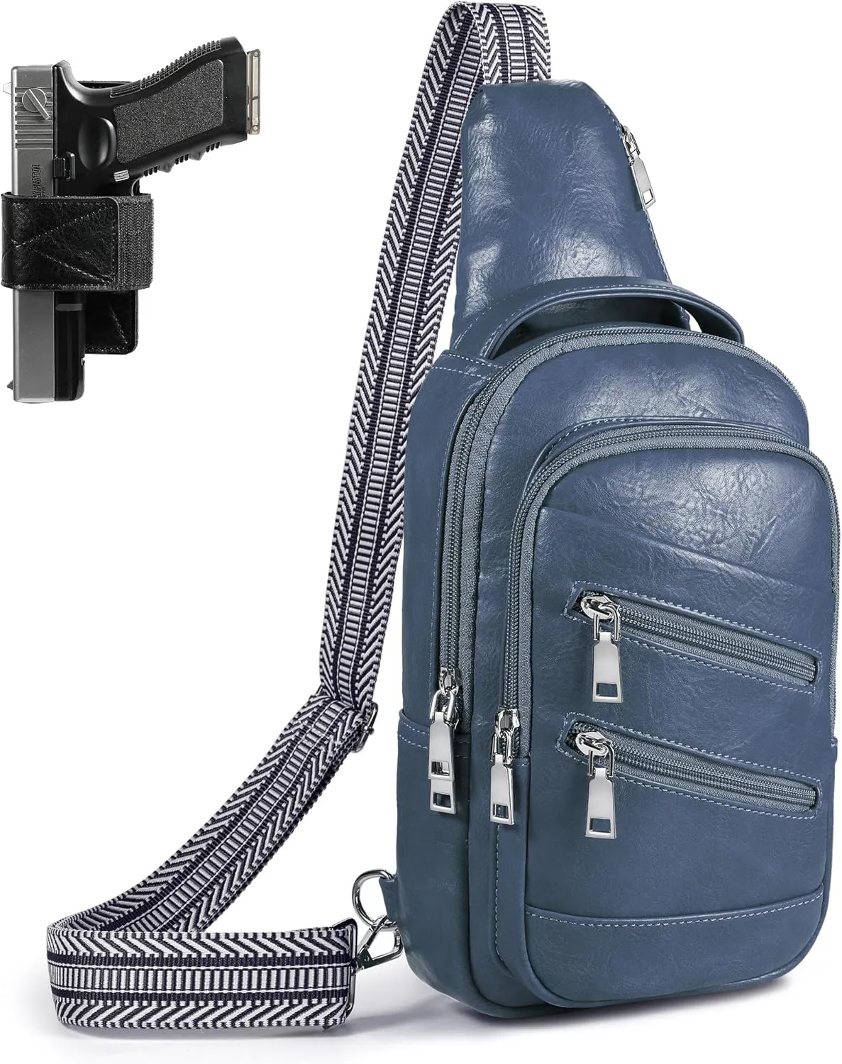 Conceal Carry Sling Bag - Virgan Leather Sling Backpack Fanny Pack Crossbody Chest Bags with Holster&Guitar Strap