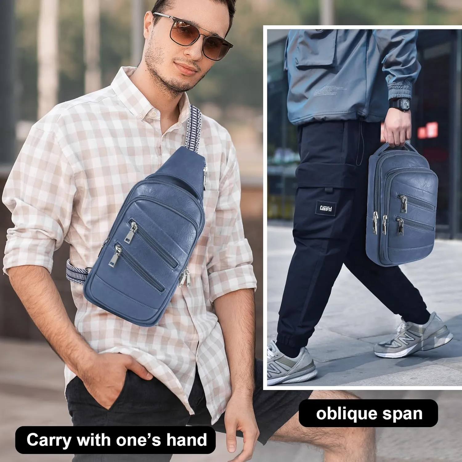 Conceal Carry Sling Bag - Virgan Leather Sling Backpack Fanny Pack Crossbody Chest Bags with Holster&Guitar Strap