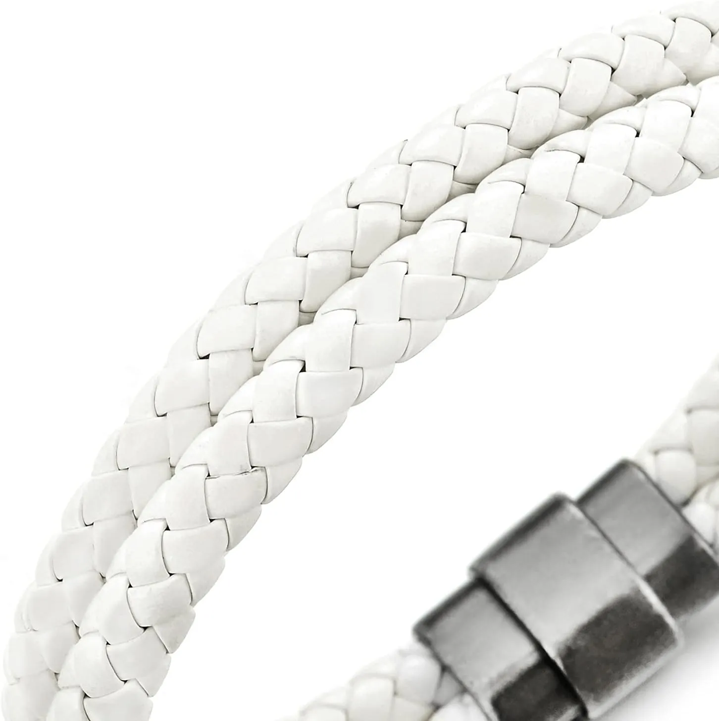 COOLSTEELANDBEYOND Braided Leather Bangle Bracelet for Men Women Genuine Leather Wristband with Magnetic Clasp
