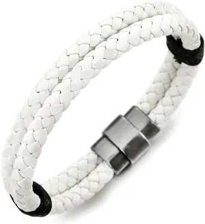 COOLSTEELANDBEYOND Braided Leather Bangle Bracelet for Men Women Genuine Leather Wristband with Magnetic Clasp
