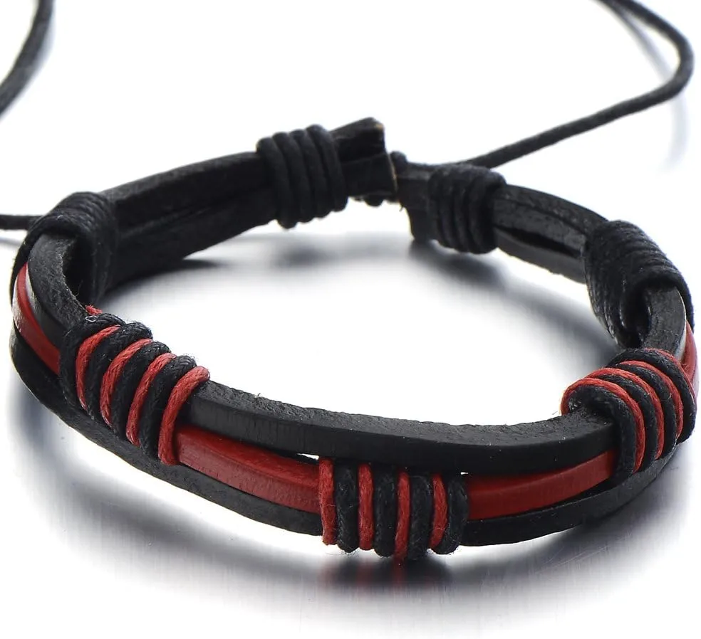 COOLSTEELANDBEYOND Hand-Made Mens Ladies Braided Leather Bracelet Genuine Leather Wristband Wrap Bracelet