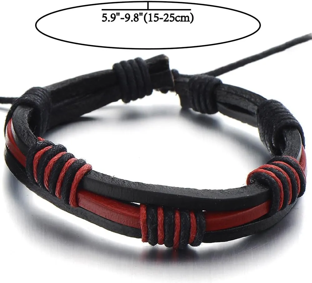 COOLSTEELANDBEYOND Hand-Made Mens Ladies Braided Leather Bracelet Genuine Leather Wristband Wrap Bracelet