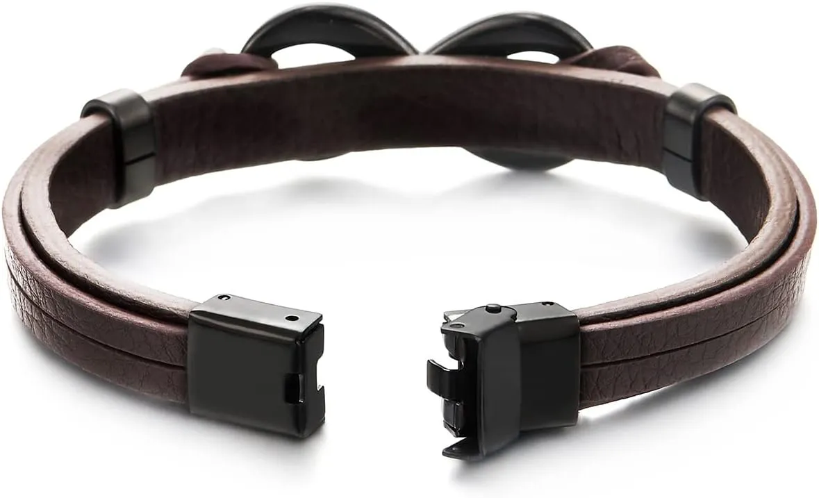 COOLSTEELANDBEYOND Steel Infinity Love Number 8 Friendship Leather Wristband Bracelet, for Men and Women