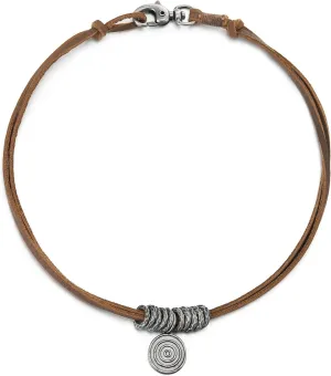 COOLSTEELANDBEYOND Swirl Circle Charm Pendant Leather Necklace for Men and Women, Vintage, Leather Cord