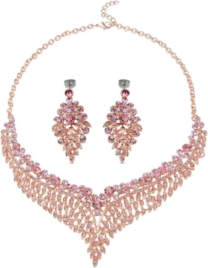 Costume Jewelry Set for Women - Wedding Jewelry Sets for Brides Bridal Jewelry Set for Wedding - Crystal Statement Necklace and Earrings Set - Aniversary Engagement Trendy Birthday Gifts 20 Inches