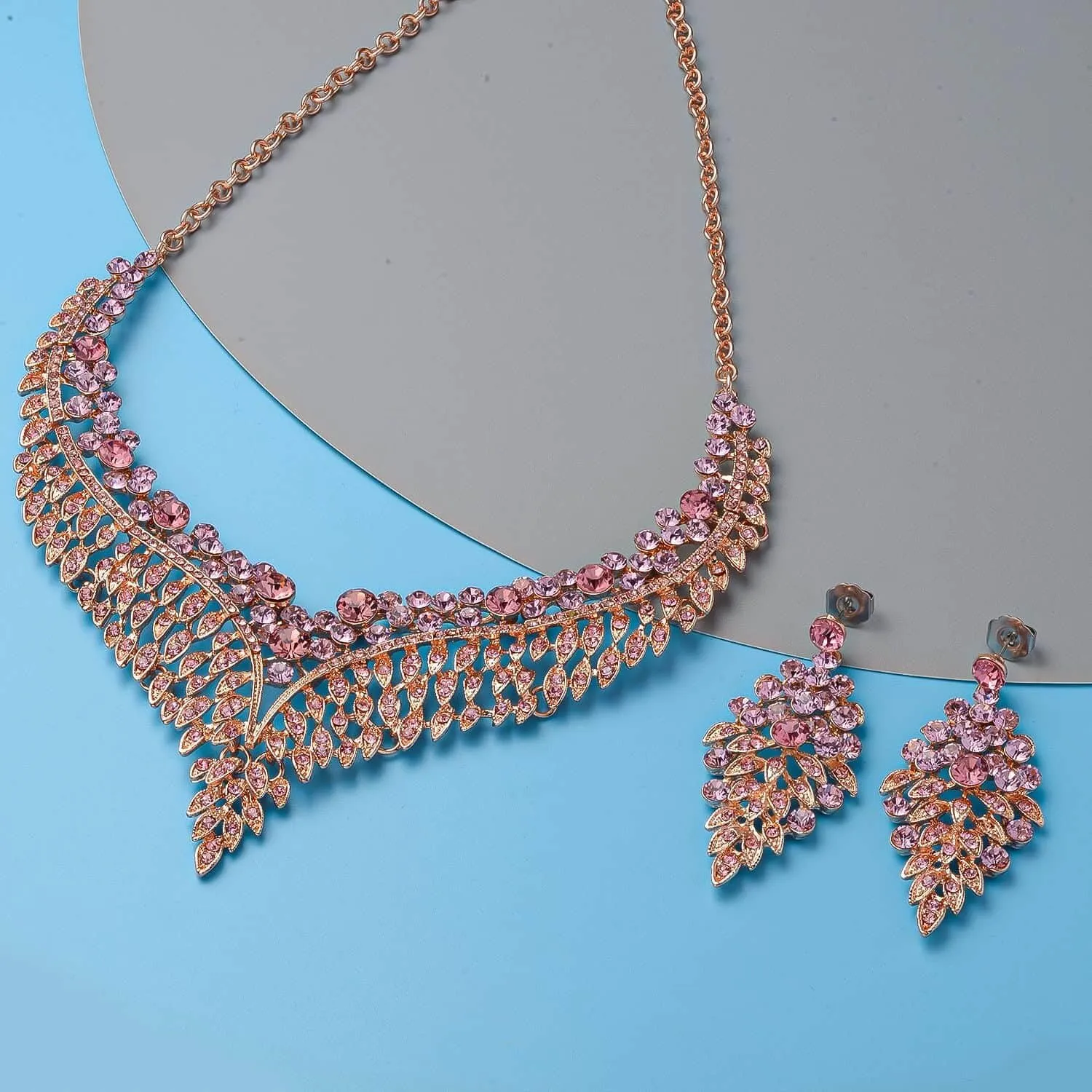 Costume Jewelry Set for Women - Wedding Jewelry Sets for Brides Bridal Jewelry Set for Wedding - Crystal Statement Necklace and Earrings Set - Aniversary Engagement Trendy Birthday Gifts 20 Inches