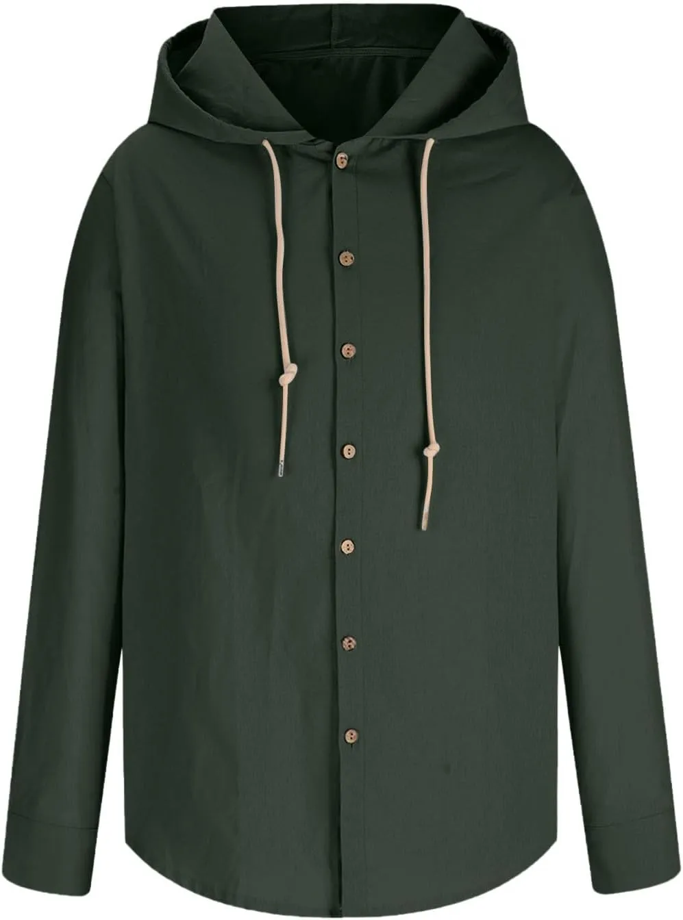 Cotton Linen Hoodie for Men Drawstring Hooded Button Down Beach Hippie Shirt Lightweight Soft Long Sleeve Blouse Tops