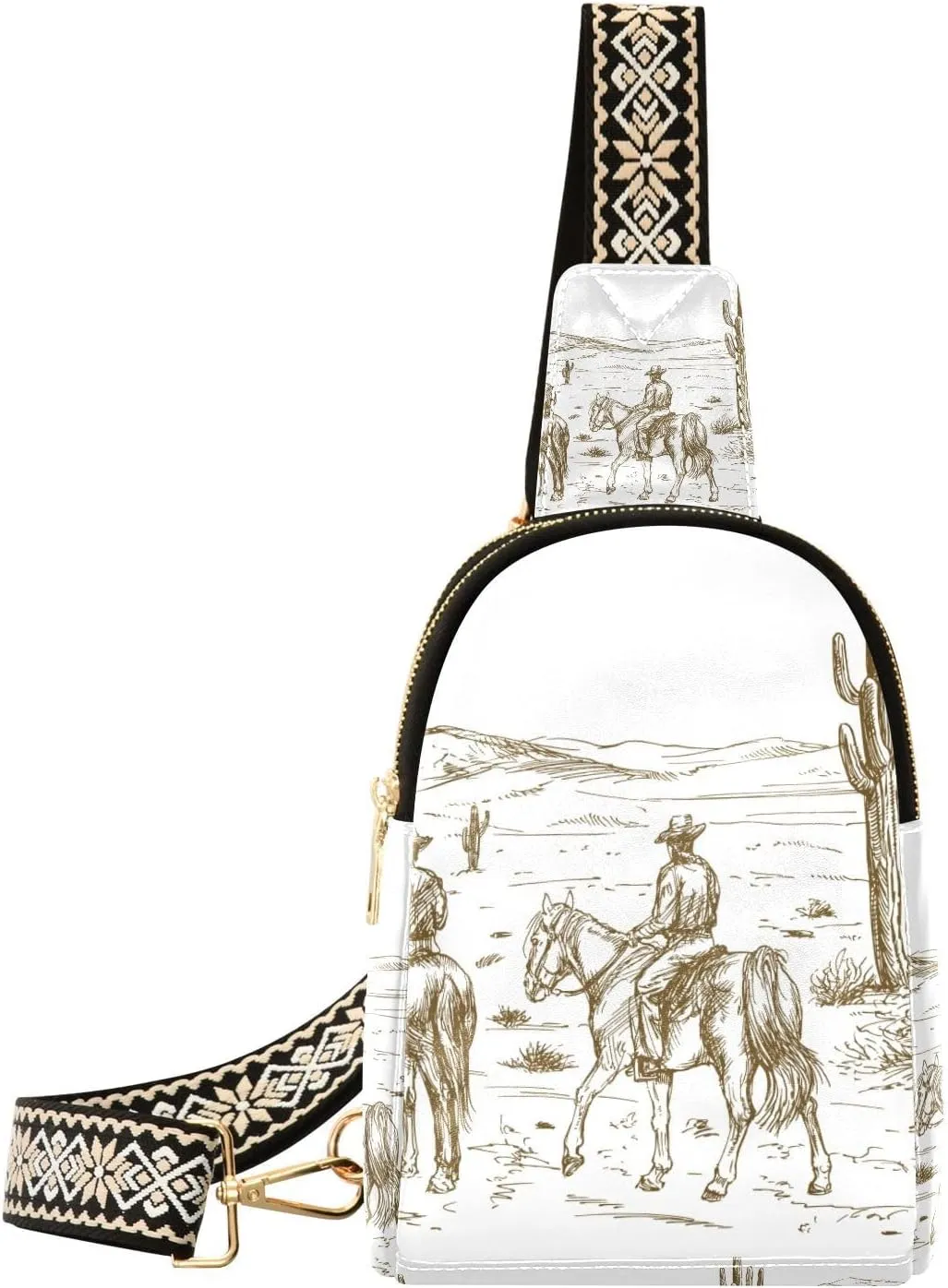 Cowboy Small Sling Bag for Women,Leather Fanny Pack,Crossbody Waist Bag With Adjustable Guitar Strap