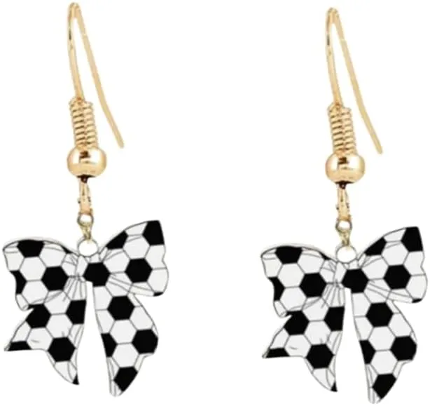 Creative Vintage Bow Earrings Acrylic Baseball Football Soccer Tennis Bow Earrings Sports Lover Party Women's Jewelry
