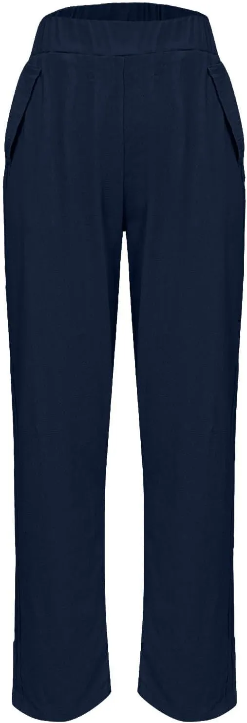 Cropped Linen Pants Women's Summer Elastic Waist Straight Leg Plus Size Crop Pants Casual Beach Trousers with Pockets