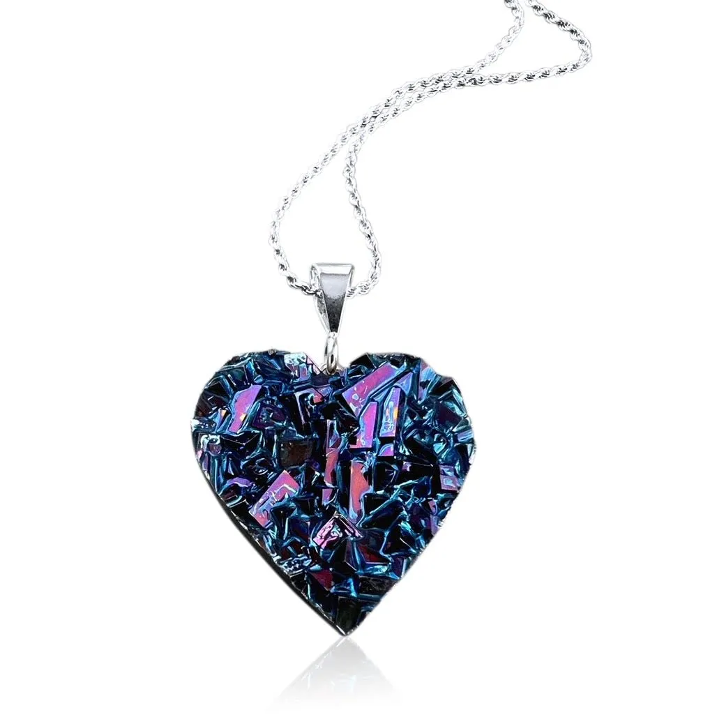 Crystal Heart Necklace, Handcrafted Bismuth Crystal with Chain or Leather, Custom Color Choice, Valentine's Day Jewelry Gift