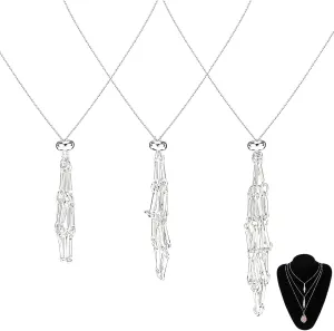 Crystal Holder Necklace 3Pcs Handmade Silver Crystal Stone Holder Necklace with Adjustable Cage, Valentine's Day Gifts