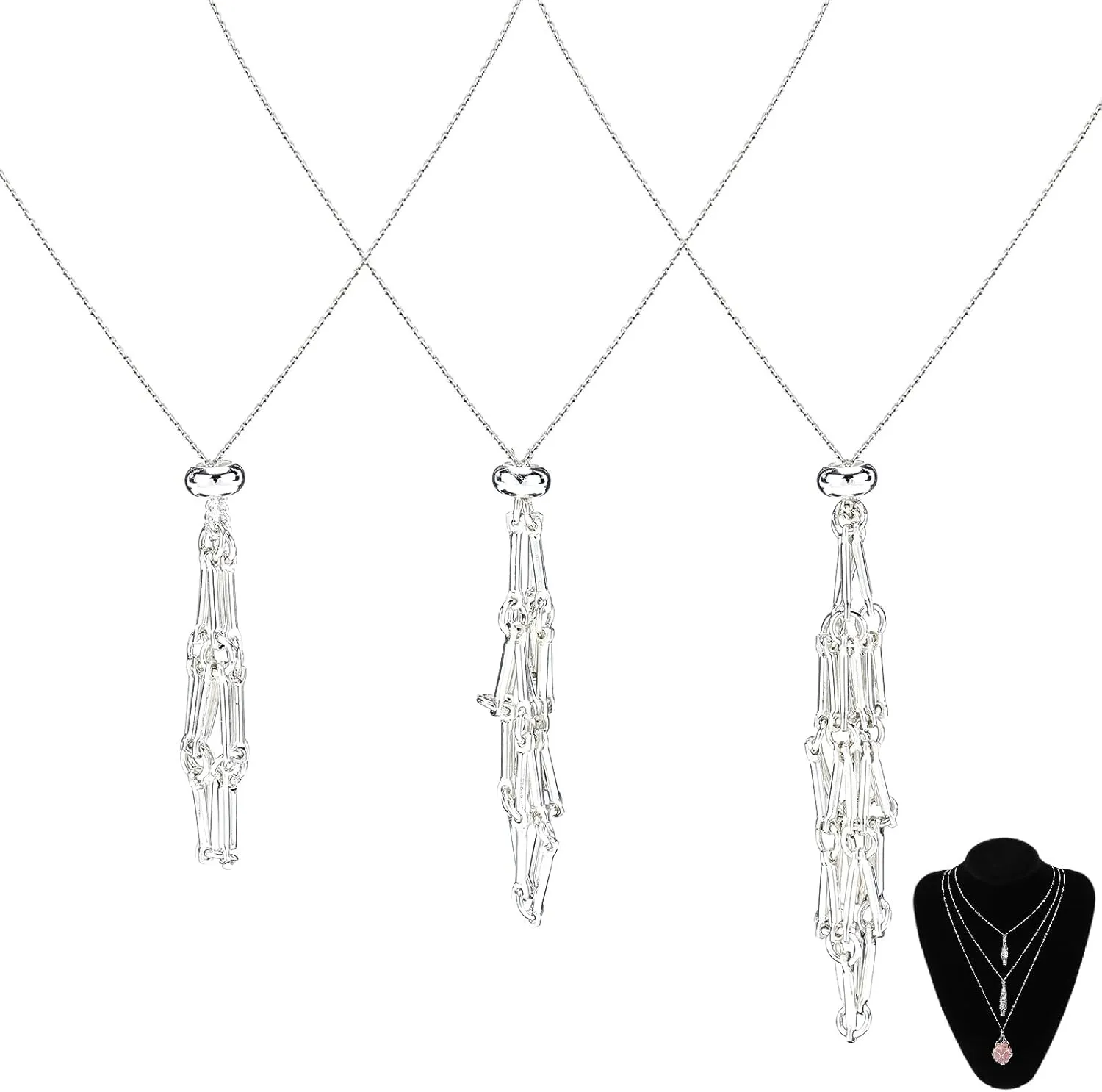 Crystal Holder Necklace 3Pcs Handmade Silver Crystal Stone Holder Necklace with Adjustable Cage, Valentine's Day Gifts