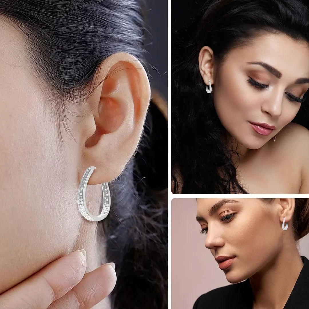 Crystal Hoop Earrings for Women - Sparkle Inside Out Dangle Earrings - Glitter Fun Trendy Jewelry Wedding Anniversary Birthday Gifts for Her