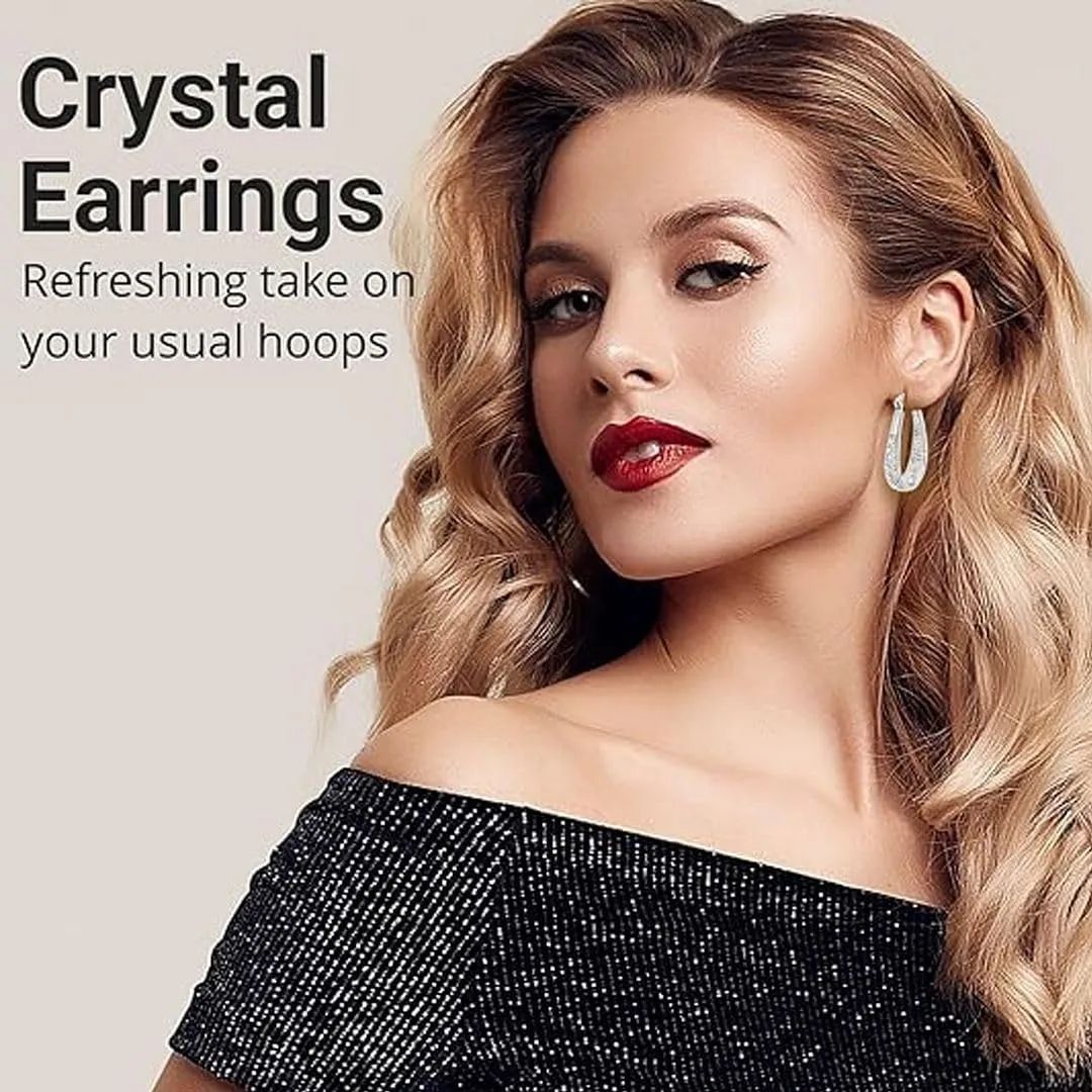 Crystal Hoop Earrings for Women - Sparkle Inside Out Dangle Earrings - Glitter Fun Trendy Jewelry Wedding Anniversary Birthday Gifts for Her