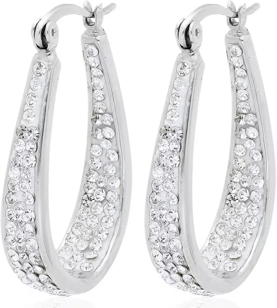 Crystal Hoop Earrings for Women - Sparkle Inside Out Dangle Earrings - Glitter Fun Trendy Jewelry Wedding Anniversary Birthday Gifts for Her