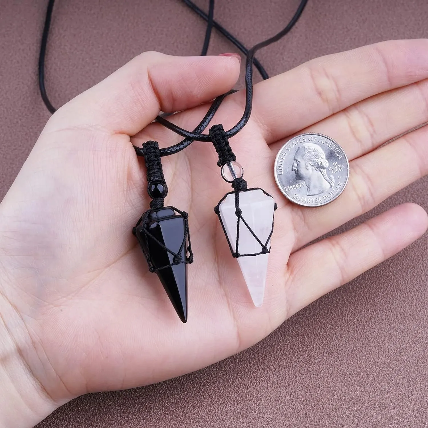 Crystal Necklace Reiki Healing Crystal Stone 6 Facet Pointed Pendant with Adjustable Rope Natural Quartz Gemstone Necklaces Jewelry for Women Men