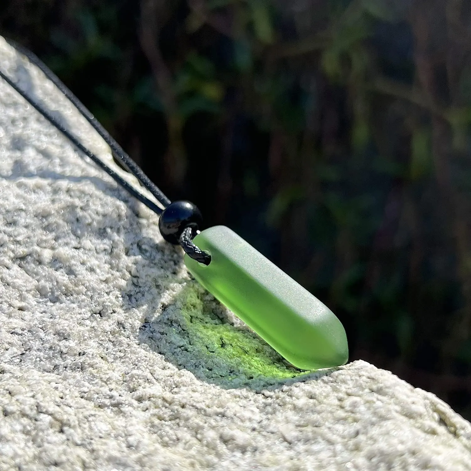Crystal Point Pendant - Sea Glass Necklace - Spiritual Vibes Collection - Cute Meditation Jewelry Good Luck and Protection Amulets - Trendy Wand Lucky Charms - Adjustable Cord