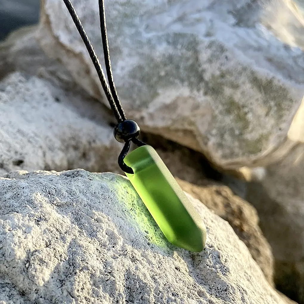 Crystal Point Pendant - Sea Glass Necklace - Spiritual Vibes Collection - Cute Meditation Jewelry Good Luck and Protection Amulets - Trendy Wand Lucky Charms - Adjustable Cord
