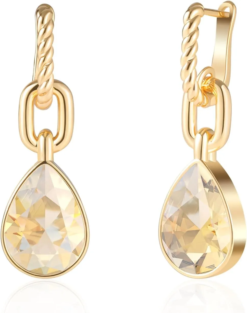 Crystals Teardrop Dangle Drop Earrings, 18K Gold Plated Hoop Earrings Zirconia Jewelry for Women Gifts