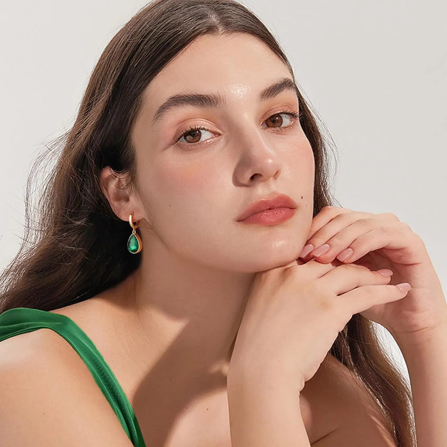 Crystals Teardrop Dangle Drop Earrings, 18K Gold Plated Hoop Earrings Zirconia Jewelry for Women Gifts