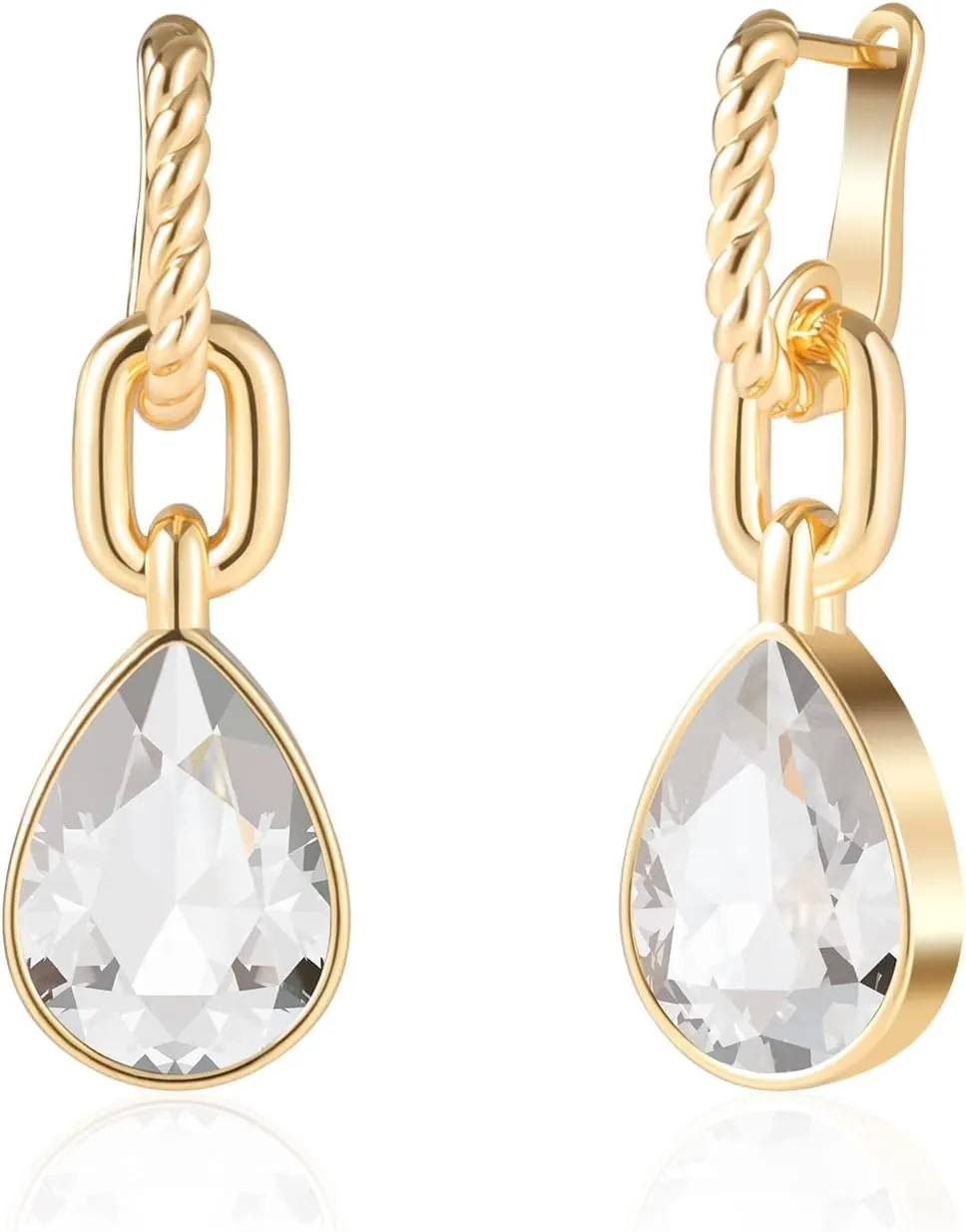 Crystals Teardrop Dangle Drop Earrings, 18K Gold Plated Hoop Earrings Zirconia Jewelry for Women Gifts