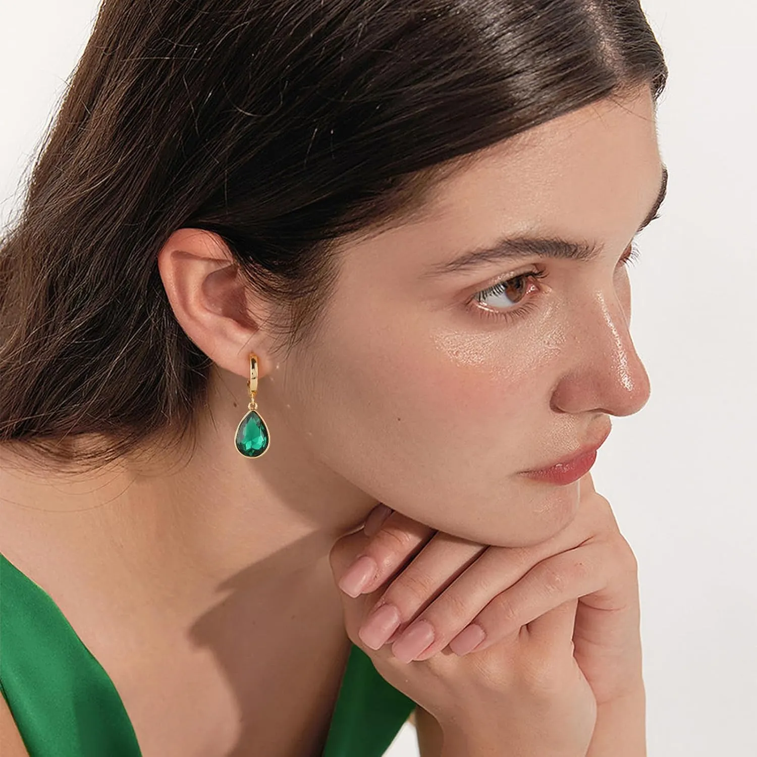 Crystals Teardrop Dangle Drop Earrings, 18K Gold Plated Hoop Earrings Zirconia Jewelry for Women Gifts