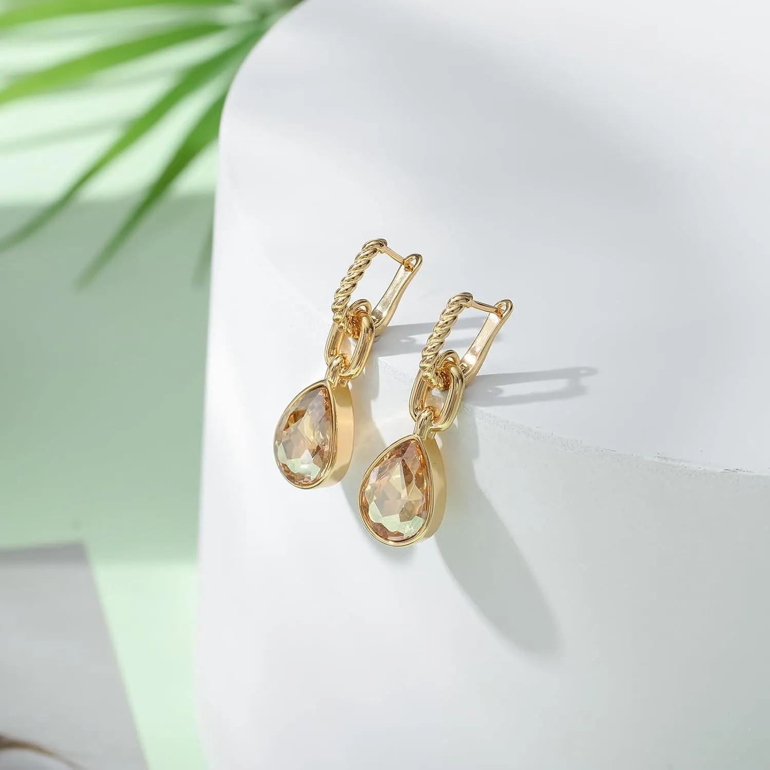 Crystals Teardrop Dangle Drop Earrings, 18K Gold Plated Hoop Earrings Zirconia Jewelry for Women Gifts