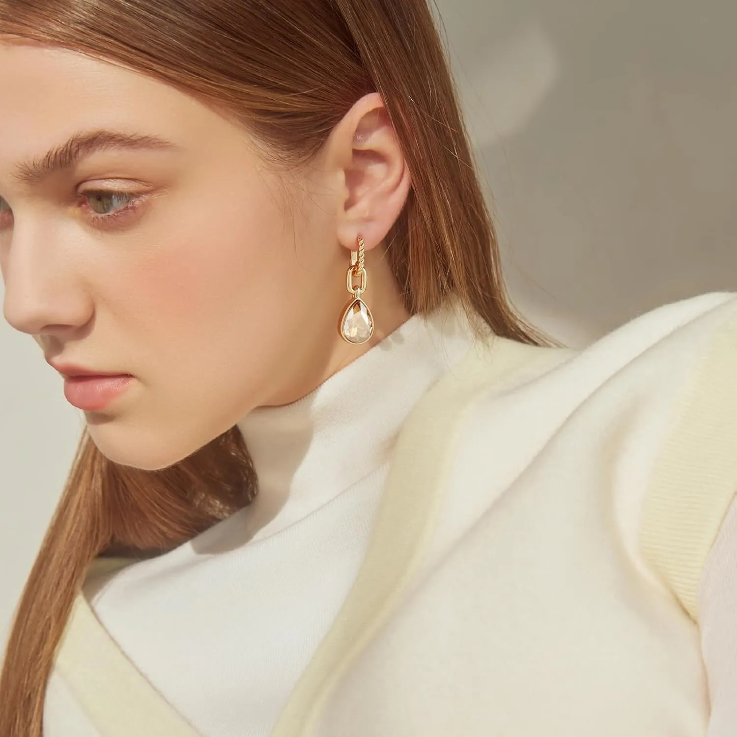 Crystals Teardrop Dangle Drop Earrings, 18K Gold Plated Hoop Earrings Zirconia Jewelry for Women Gifts