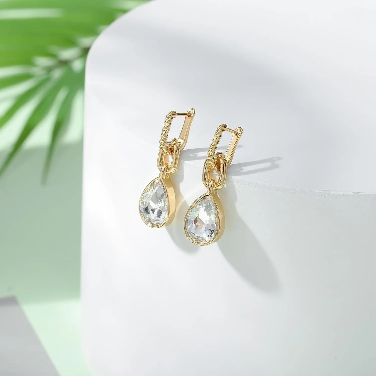Crystals Teardrop Dangle Drop Earrings, 18K Gold Plated Hoop Earrings Zirconia Jewelry for Women Gifts