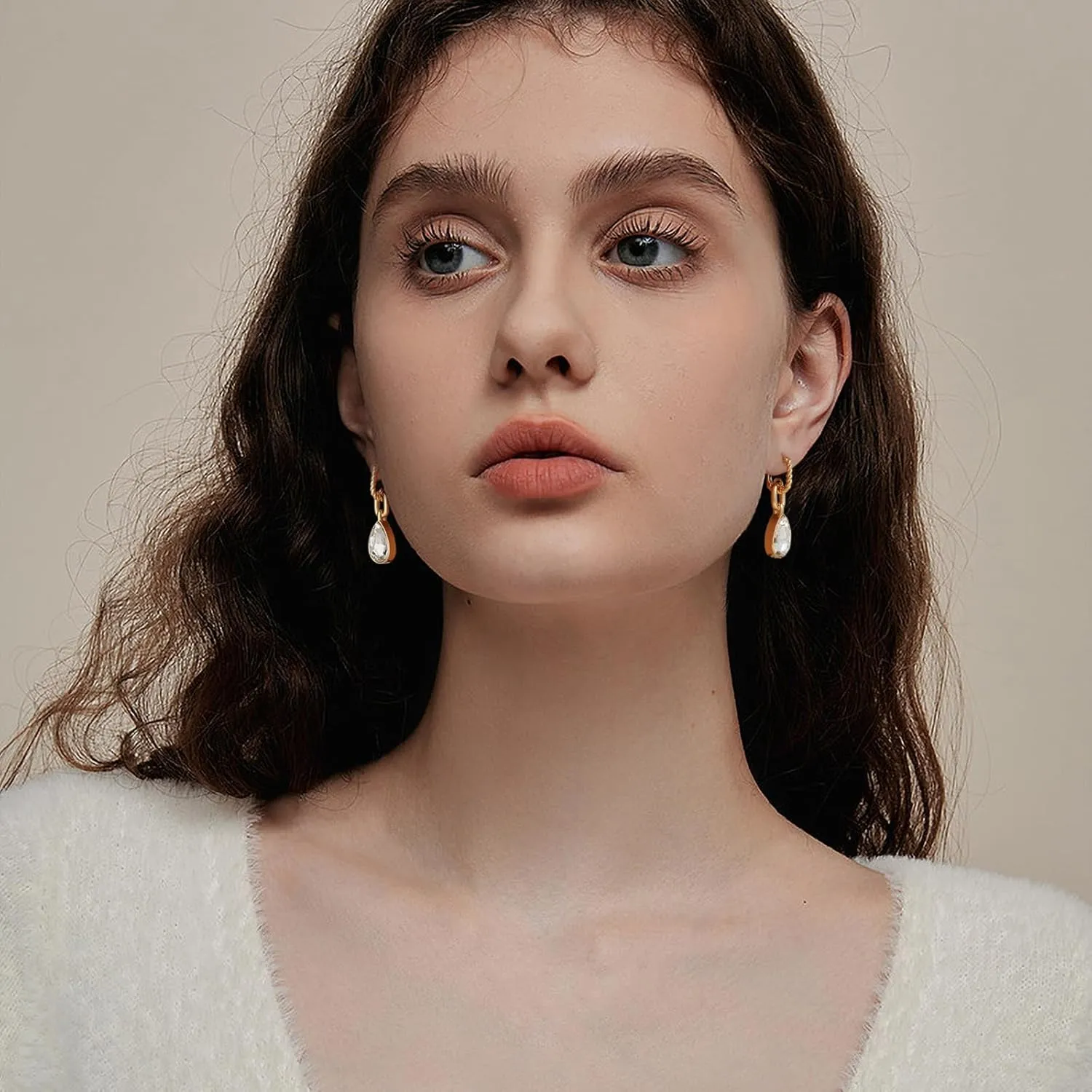 Crystals Teardrop Dangle Drop Earrings, 18K Gold Plated Hoop Earrings Zirconia Jewelry for Women Gifts