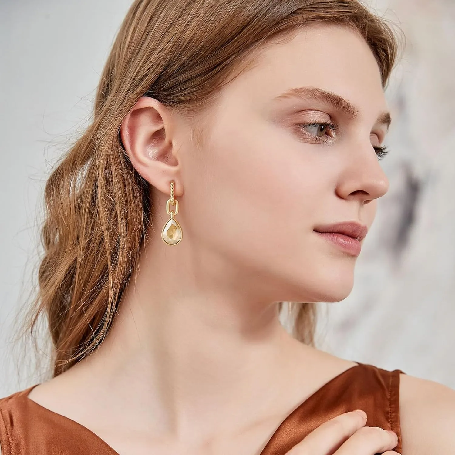 Crystals Teardrop Dangle Drop Earrings, 18K Gold Plated Hoop Earrings Zirconia Jewelry for Women Gifts